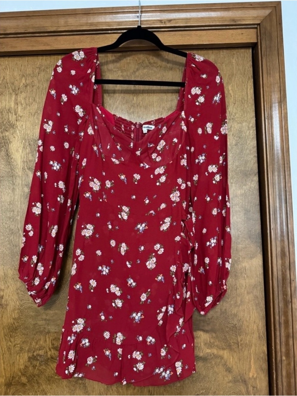 Reformation Red Floral Long-Sleeve Mini Dress